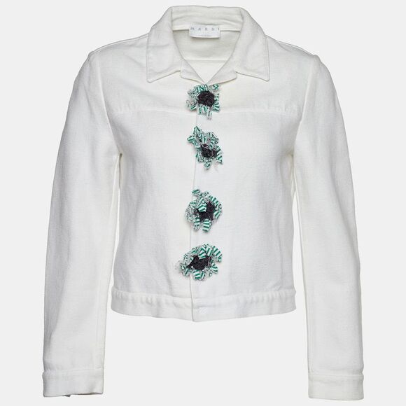 Marni Jackets & Blazers - Marni White Cotton & Linen Contrast Button Detail Jacket M